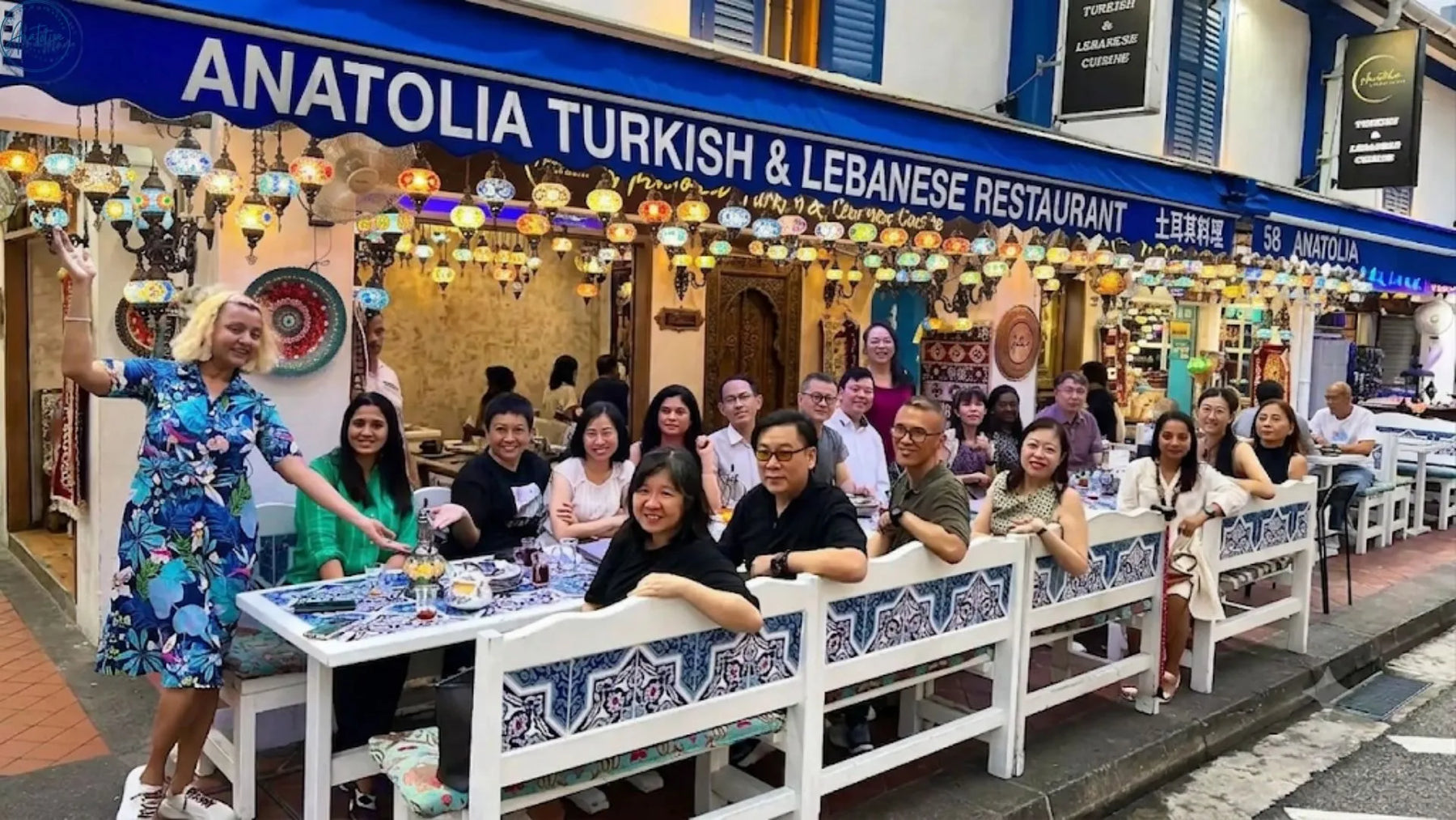 Colleagues sharing a halal corporate lunch at a Turkish restaurant in Singapore