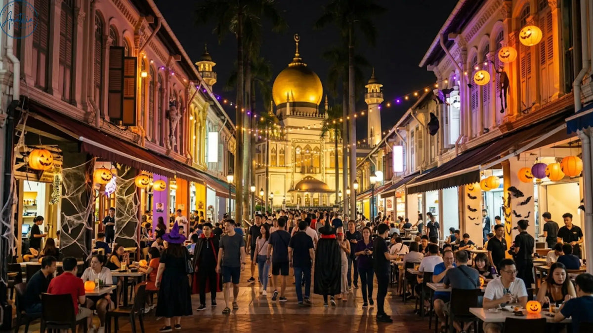 1. Arab Street shophouses at night during Halloween weekend in Singapore