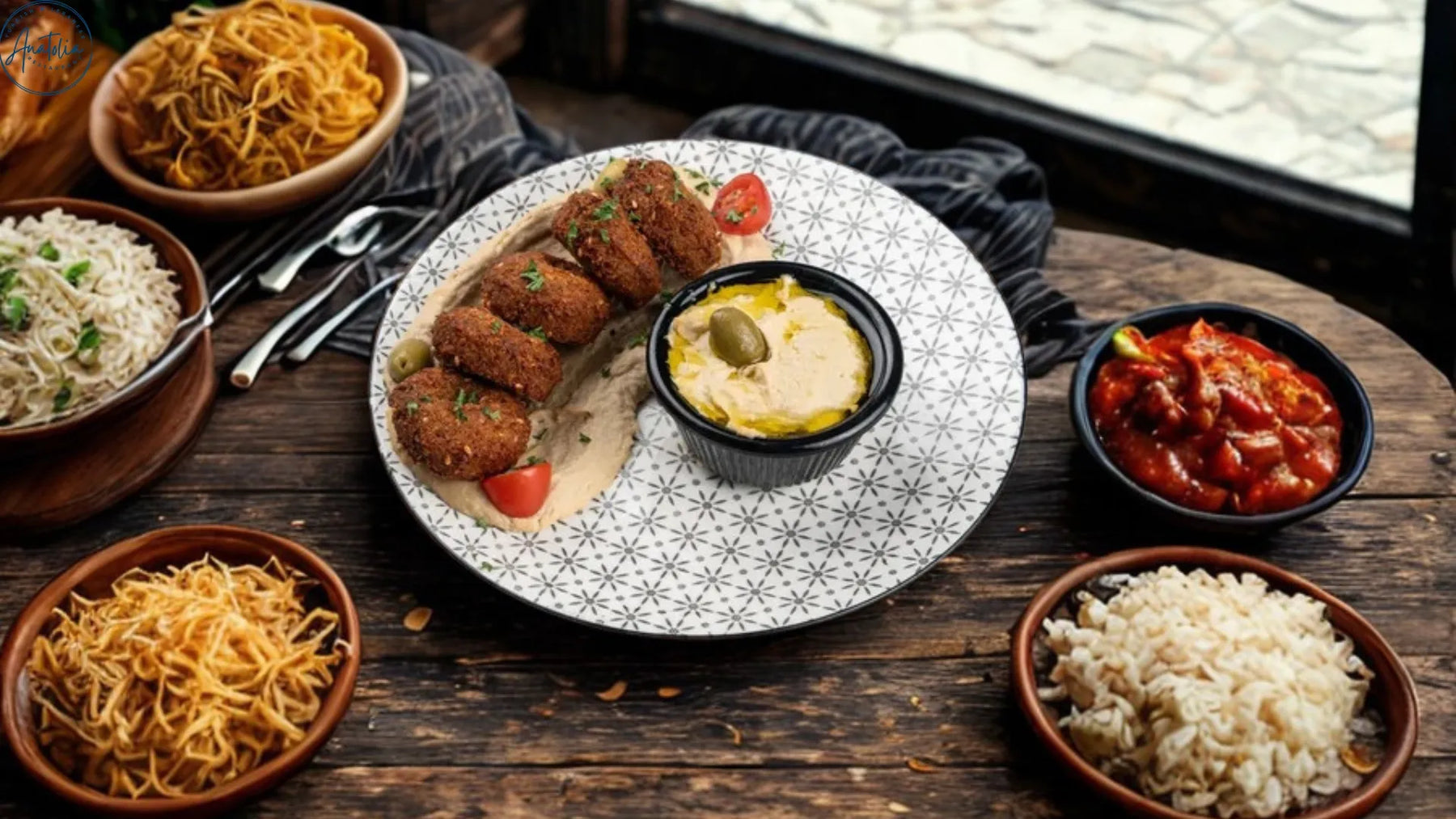 Turkish hot appetizers including sigara borek saksuka and grilled halloumi