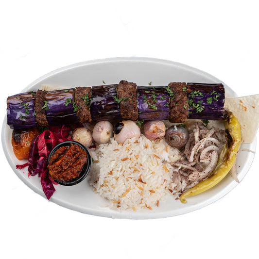 Eggplant Lamb Kebab with tender lamb pieces layered with roasted eggplant, served at Anatolia Turkish Restaurant Singapore