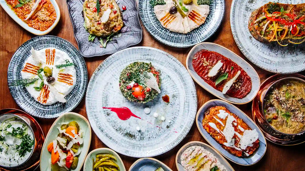Mediterranean mezze spread with hummus, Turkish bread and grilled vegetables at Anatolia Singapore