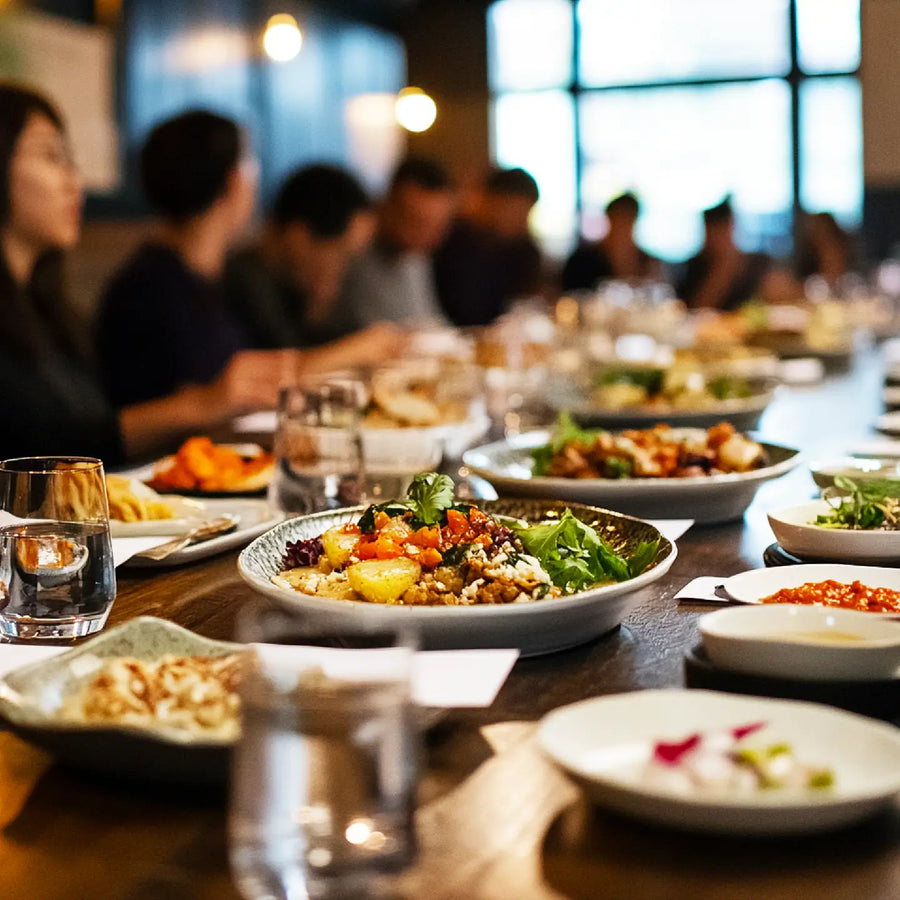 Corporate dining table setup with Turkish dishes at Anatolia Restaurant Singapore